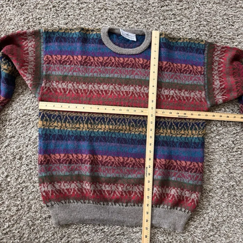 Peruvian Connection Alpaca Grandpa Sweater Colorful Geometric Pattern Crew Lg
